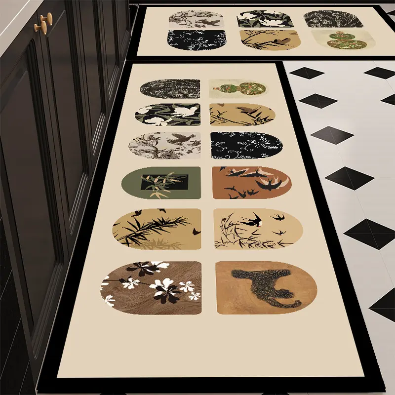 Kitchen long floor mat leather non slip carpet luxury rug