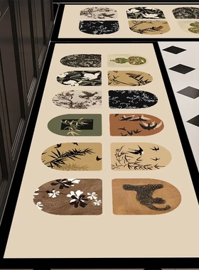 Kitchen long floor mat leather non slip carpet luxury rug