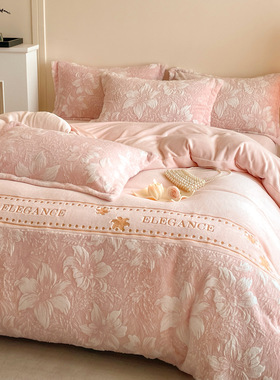 Plush four piece set autumn winter bed sheets quilt cover