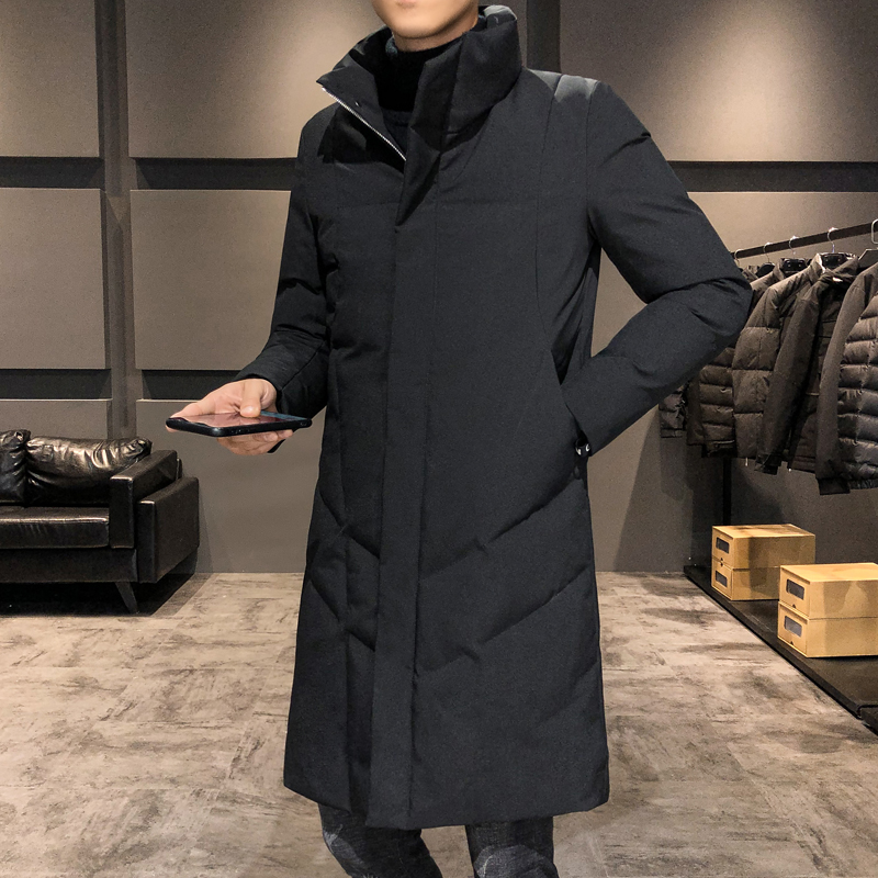 Winter Korean Trend thickened stand collar cotton padded clothes slim fit medium long coat men's cotton padded clothes