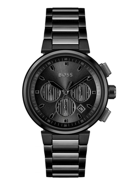 BOSS手表不锈钢酷黑三眼计时商务休闲日历石英表防水男表1514001