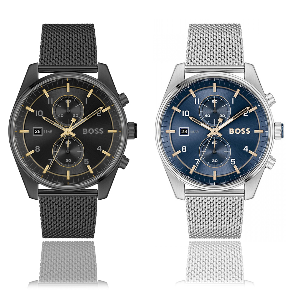 BOSS手表不锈钢网状计时商男表