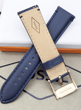 FOSSIL真皮表带22MM深蓝色玫瑰金适合FS5061FS5237FS4835手表配件