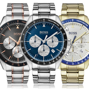 全球购Hugo Boss手表不锈钢三眼计时商务休闲石英表防水男表
