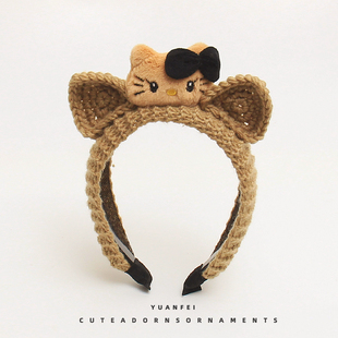 毛线可爱猫耳朵发箍小猫咪卡通头饰少女拍照洗脸发卡卖萌搞怪头箍