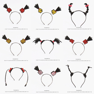 超萌小辫子发箍搞怪文字发卡网红主播表演直播道具头饰可爱头箍女