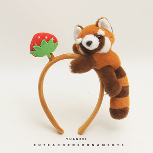 可爱草莓浣熊发箍创意卡通头饰动物园卖萌拍照发卡趣味小熊猫头箍
