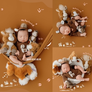 糖果风婴儿衣服新生儿摄影服装影楼马年马宝宝拍照主题道具服饰正