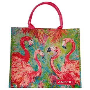 ANDCICI@火烈鸟油画~大容量防水单肩包手提袋旅行游泳购物收纳包