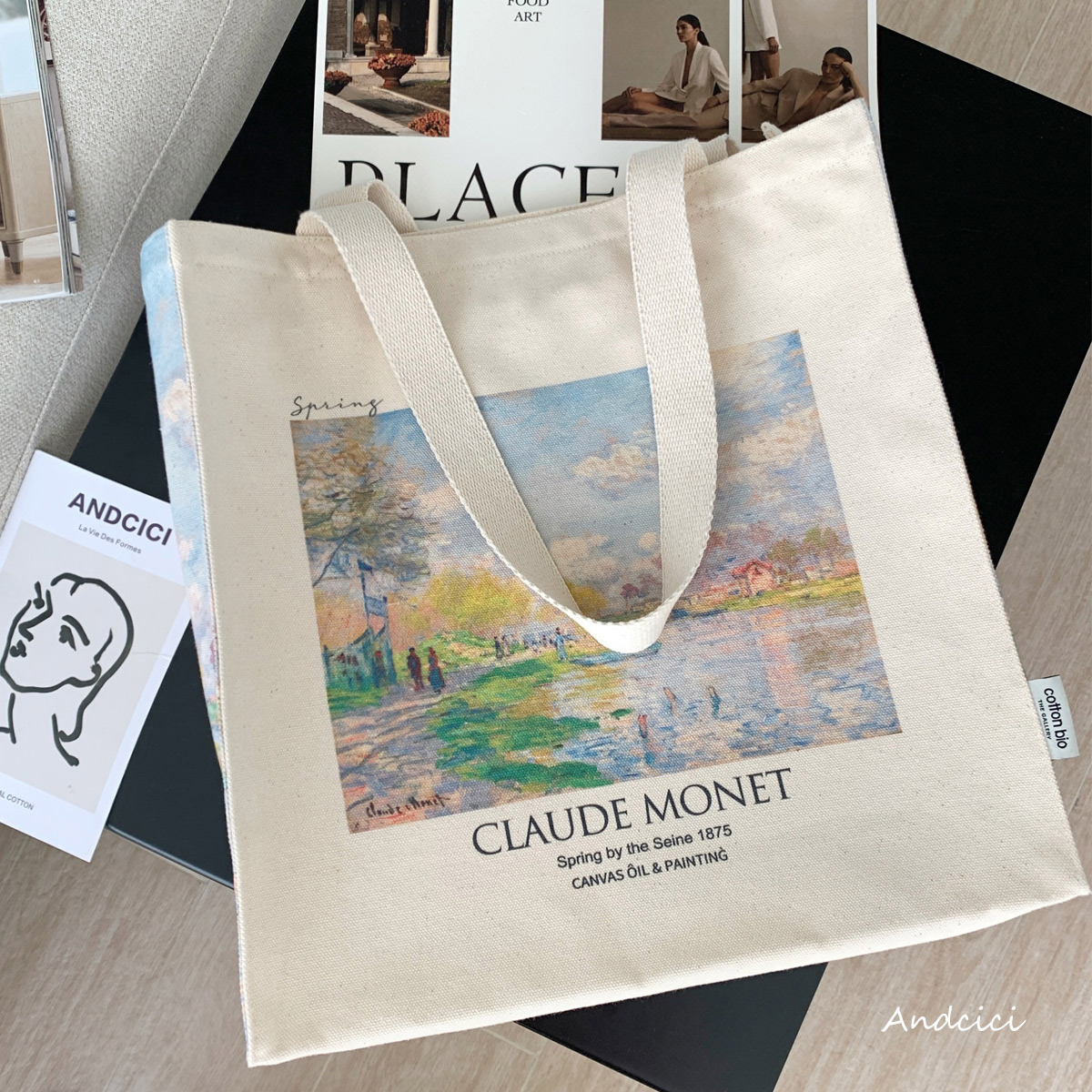 莫奈塞纳河畔油画拉链帆布包