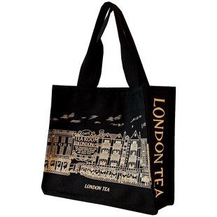 ANDCICI@英国下午茶~伦敦帆布包黑色单肩包男女学生书包大购物袋