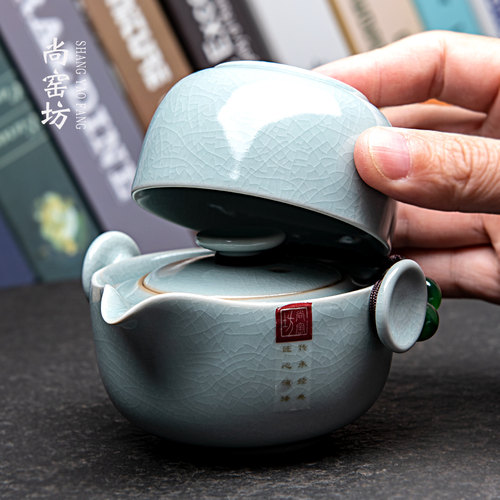 汝窑1壶1杯快客精致茶具2023新款