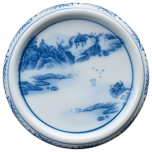 青花盖碗茶杯茶壶盖置三才茶碗茶杯托子陶瓷功夫茶具壶承杯垫配件