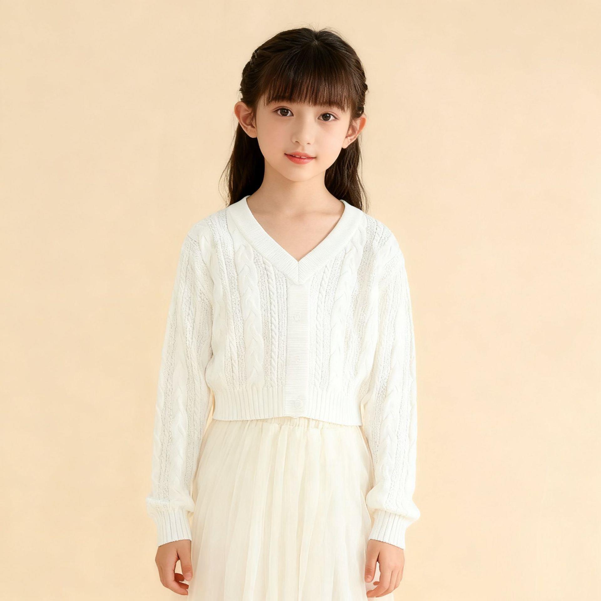 女童毛衣秋冬新款韩版麻花V领儿校服/园服