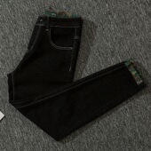 百搭潮裤 黑色潮流印花底牛仔裤 弹力修身 小脚裤 男2026ins春季 韩版