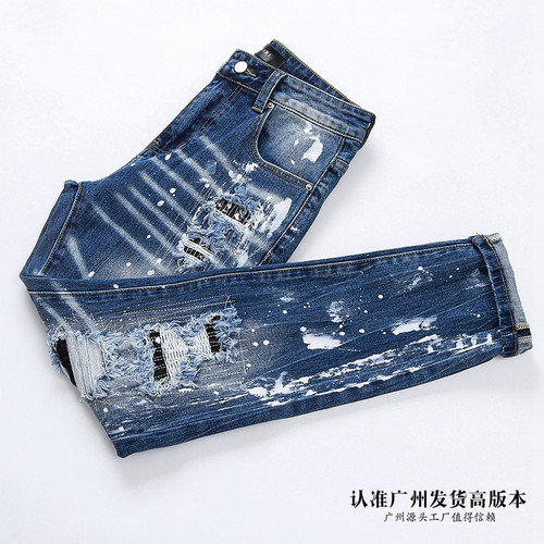 高版本d2泼墨牛仔裤男士修身显瘦油漆时尚补丁轻奢风修身小脚2026