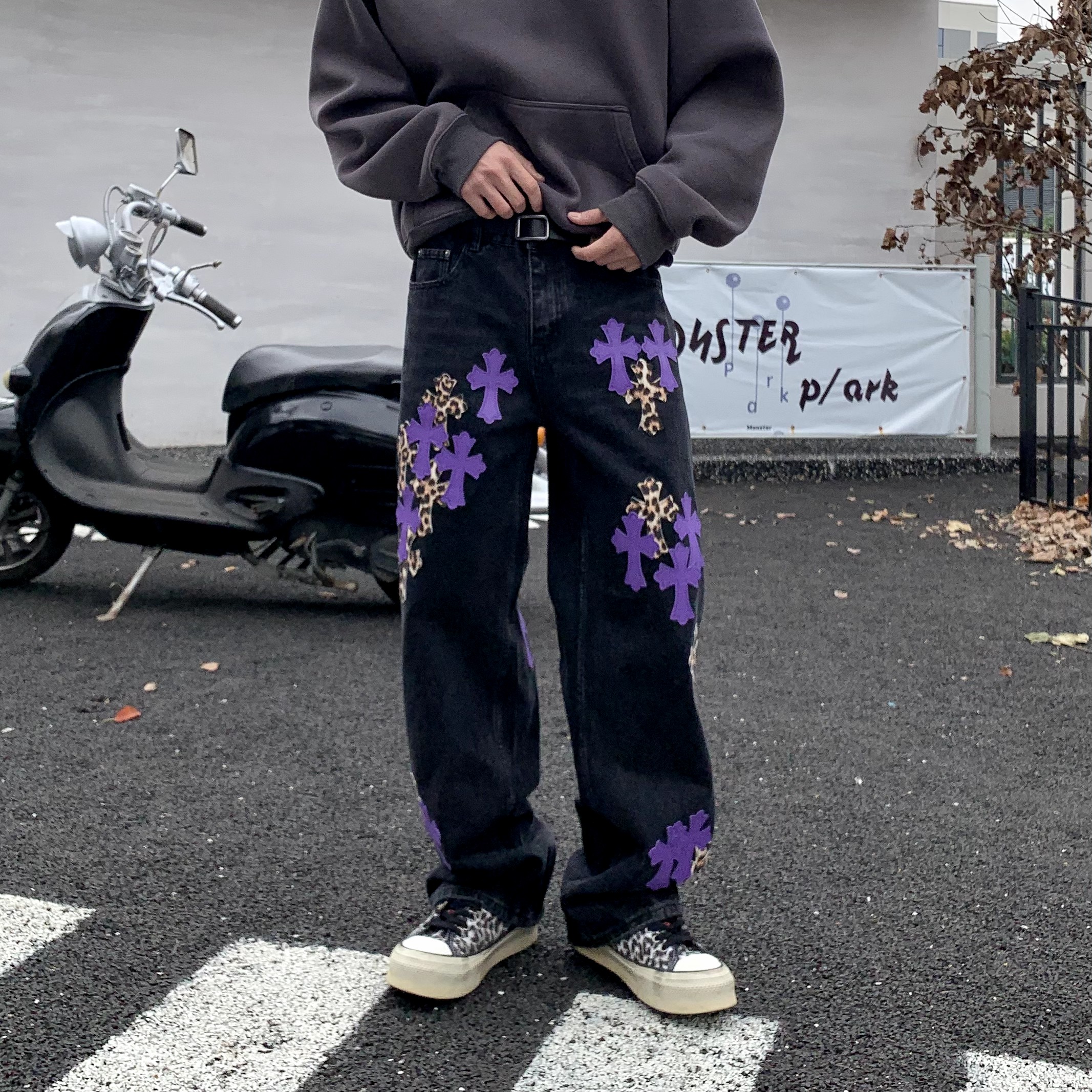 新款痞帅潮牌美式高街牛仔裤
