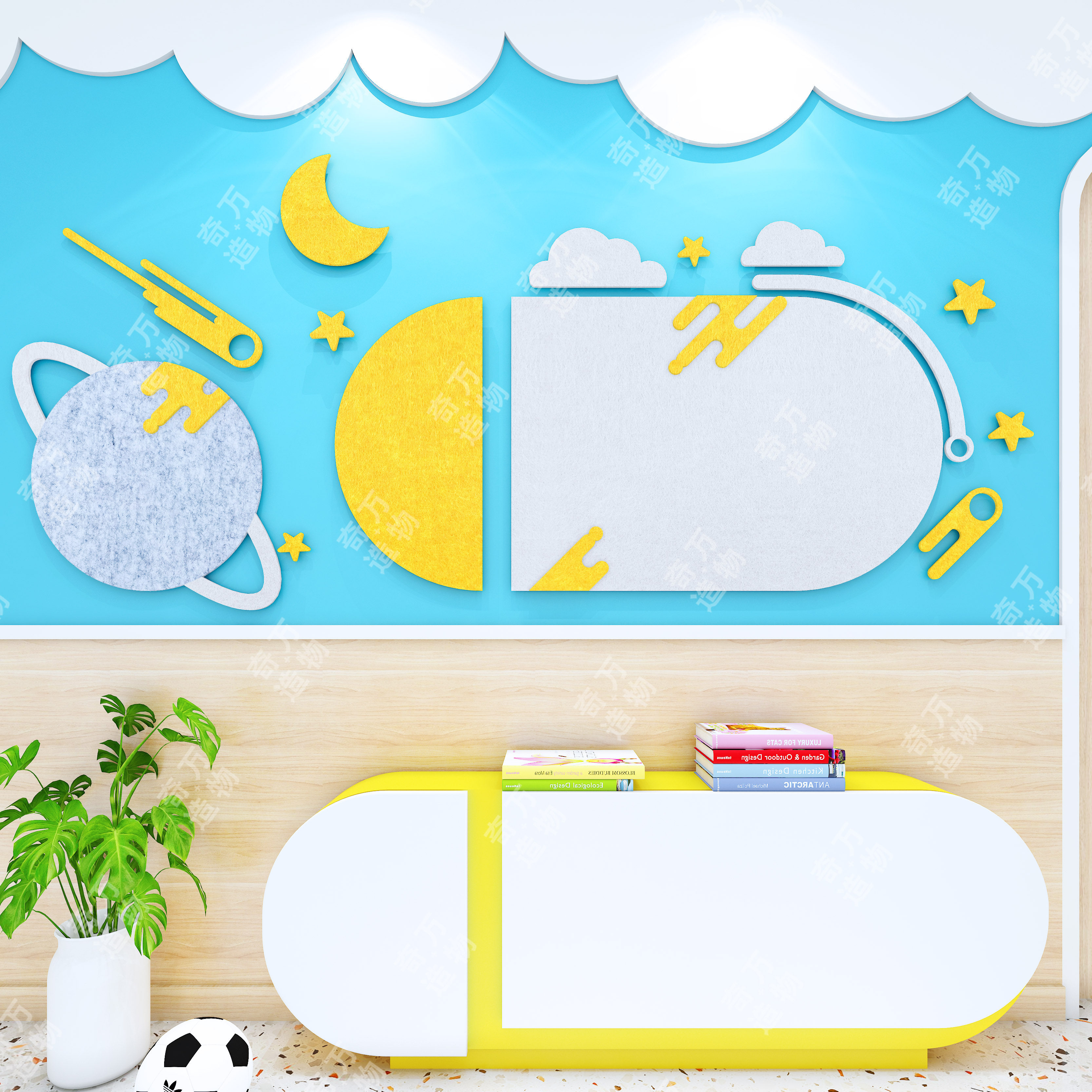 毛毡太空装饰3d立体墙贴幼儿园环创主题布置材料留言板照片展示墙