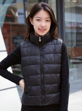 羽绒棉马甲女秋冬新款纯色黑色立领拉链防风保暖新年夹棉外穿背心