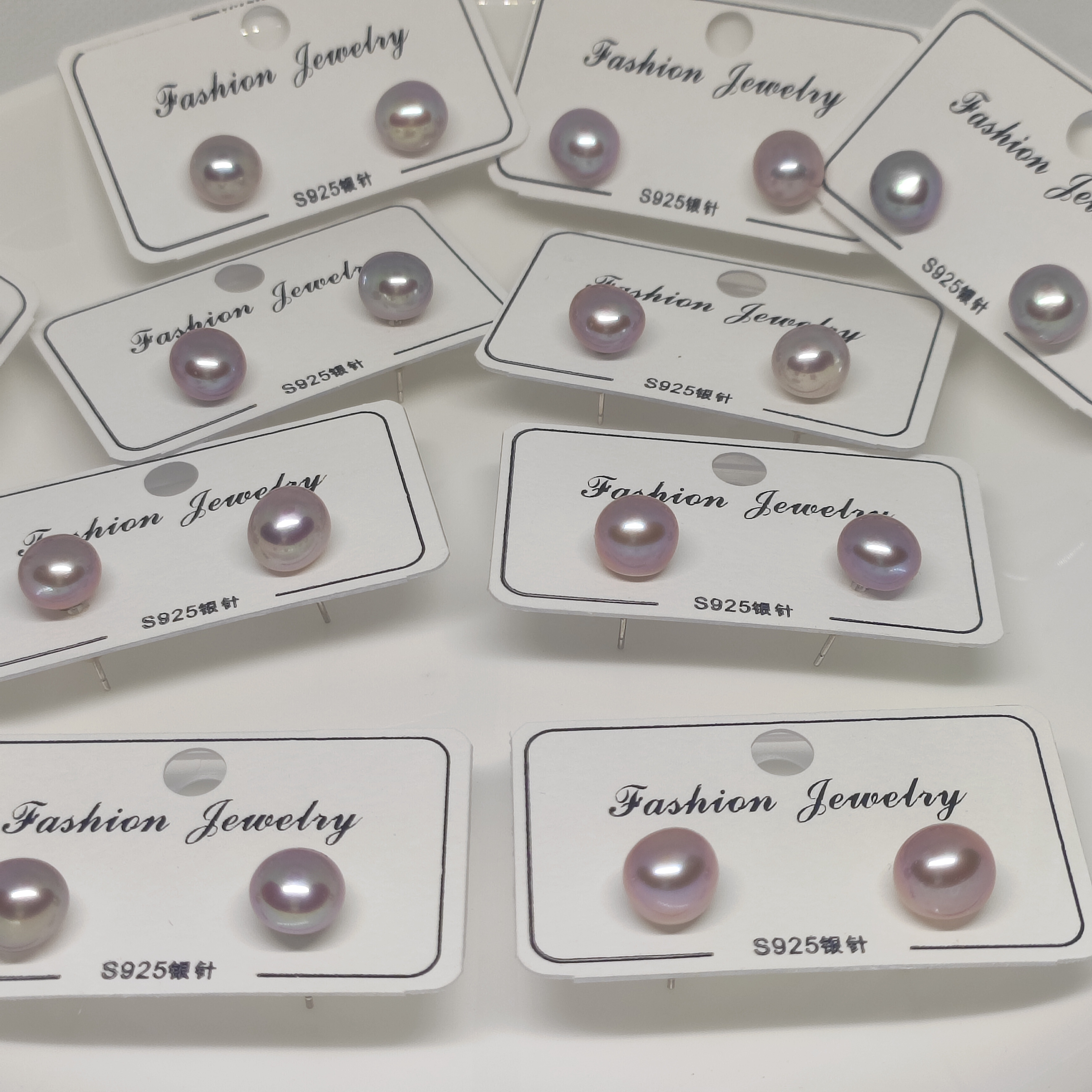 天然淡水强光椭圆M豆炫紫色馒头珍珠纯银耳钉8.5+mm时尚简约个性