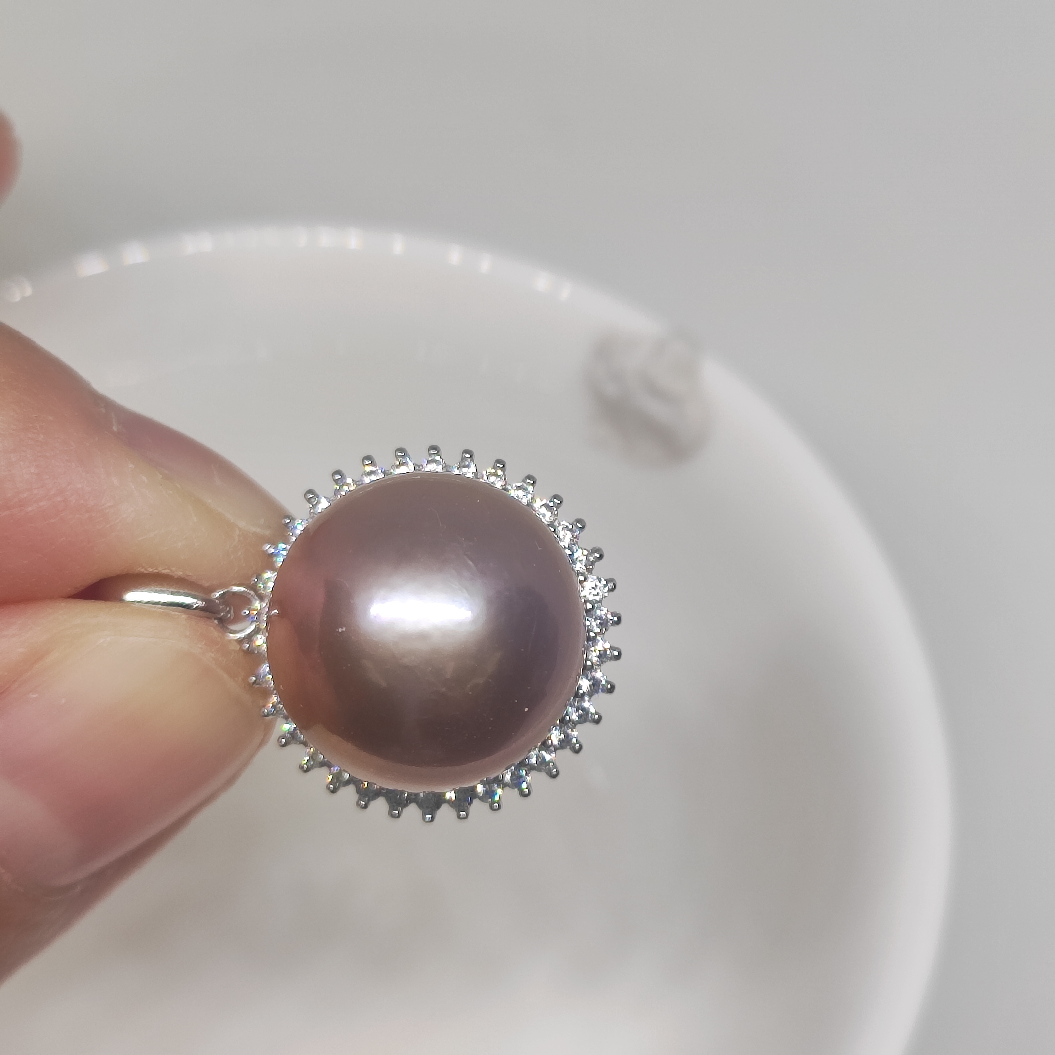 14+mm天然淡水粉紫色系正圆强光珍珠吊坠纯银太阳花款时尚节日礼