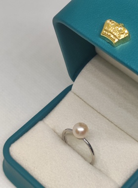 天然淡水珍珠强光浅金近正圆镜面6mm纯银戒指开口可调节细圈素圈