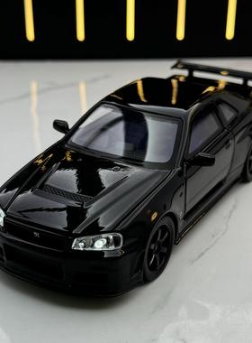 1:32尼桑日产GTR34天际线车模跑车带声光回力合金玩具车模型摆件