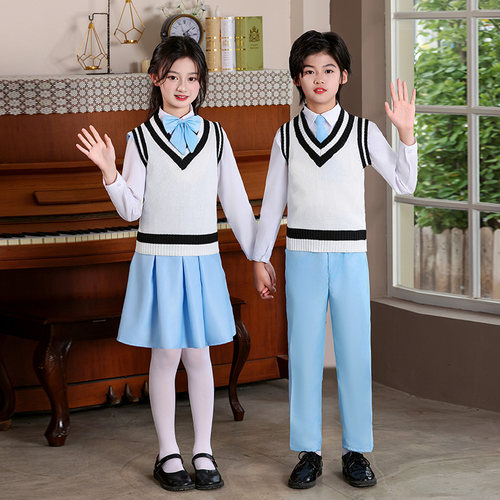儿童合唱服针织马甲套装冯琳同款英伦风中小学生朗诵班服秋冬加绒