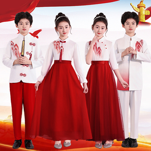 儿童合唱服中国风中小学生朗诵比赛演出服万疆六一红色主持人礼服