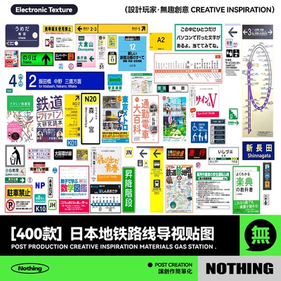 400款日本地铁站路线地图商场导视系统警示标牌设计PNG贴图素材