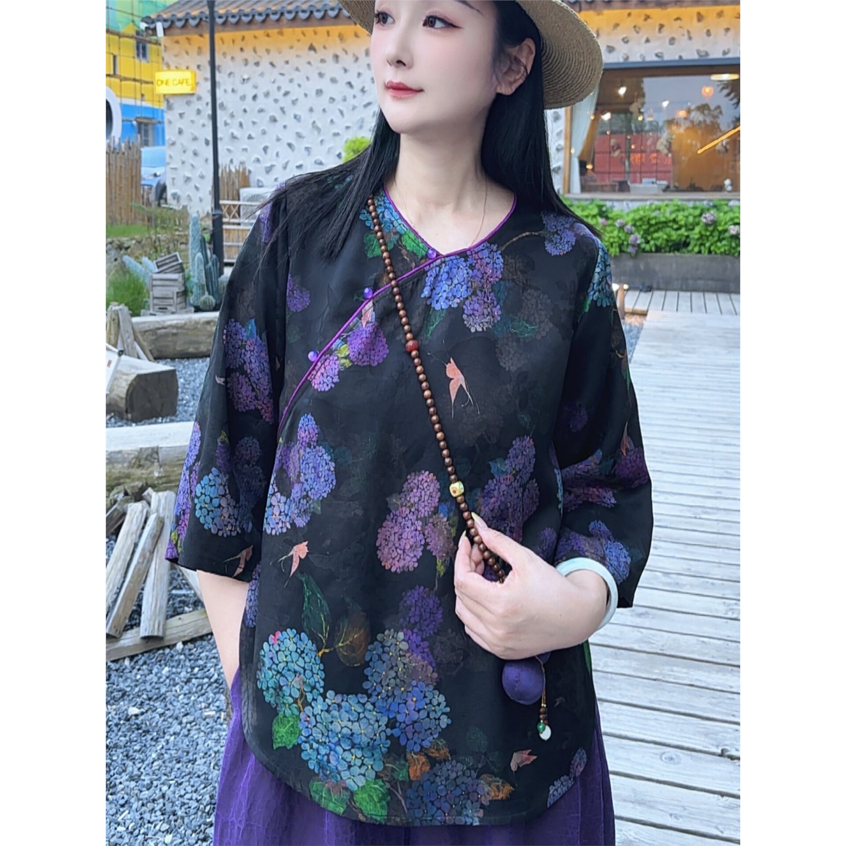 新中式真丝女装大袖植物