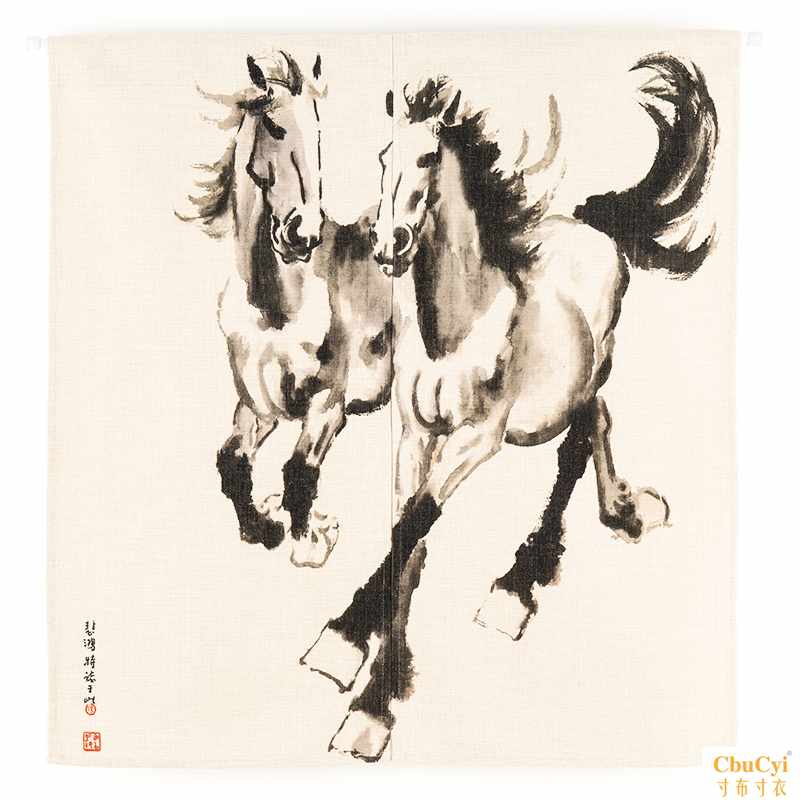 徐悲鸿马国画布艺门帘书房客厅挂画挂帘风水帘玄关帘简约装饰门帘|ruв категории домашний ткань, занавес, занавес и аксессуары, занавес - от Buy2taobao.com для оказания профессиональной услуги покупки агента Taobao