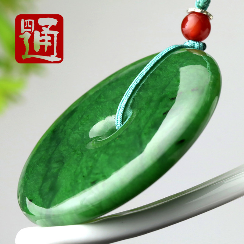 念玉新疆和田玉平安扣吊坠男女款玉石天然碧玉挂件菠菜绿大毛衣链
