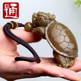 四通新疆和田玉手把件玉石小摆件龙龟天然纯糖黄玉把玩件长寿龟