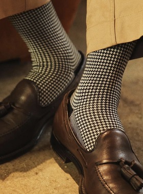 Beeff男士 60支丝光棉夏季薄款绅士袜ivy正装 无骨高端千鸟格袜子