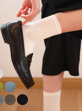 Beeff女 夏季透气直角中筒女袜 无骨日本纯色薄款棉长袜白色ins