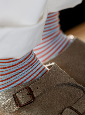 beeff女 无骨 条纹袜子中筒袜春夏ins百搭韩国日系撞色长袜学院风