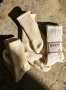 Beeff“闪电纹-袜筒”新疆棉复古日系潮流男毛巾中筒运动袜rototo