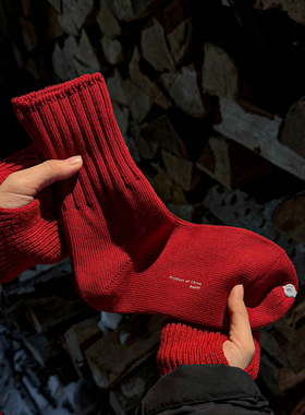 Beeff新年红袜 针织棉中筒袜无骨保暖秋冬本命年59式飞行袜鸿运