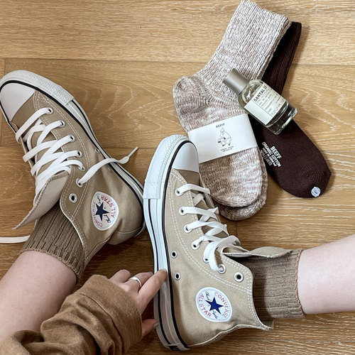 beeff编织简约风卡其色棉袜子