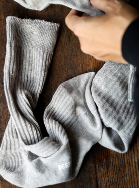 Beeff 专属染色“静灰色”苎麻棉中筒袜 麻棉混纺空气感无束缚