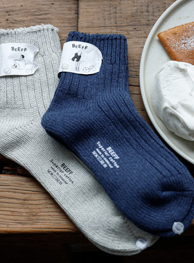 BeeffSocks男女 复古“落色” 美式粗针短筒厚 短袜棉袜 手工袜子
