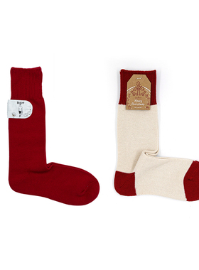 BeeffSocks男女情侣 新年快乐袜 粗针柔软舒适棉中筒袜 新年红袜