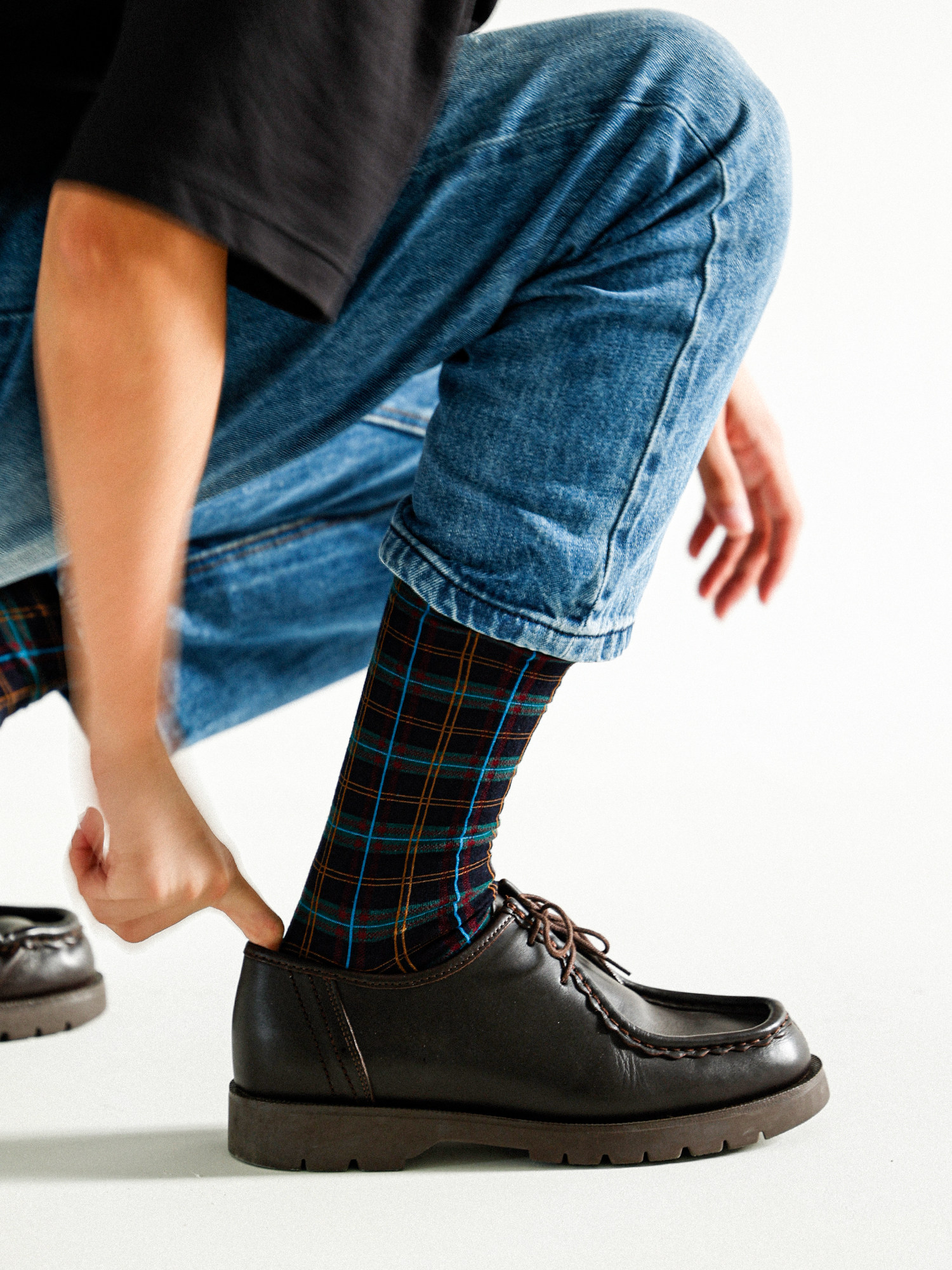 苏格兰格子丝光棉男女中筒袜