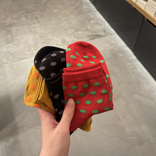 BeeffSocks女士 薄ins潮可爱 波点趣味撞色短袜无骨棉袜波点袜夏季