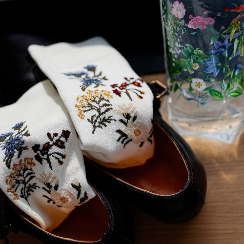 beeff花卉图案中筒袜压力袜瘦腿