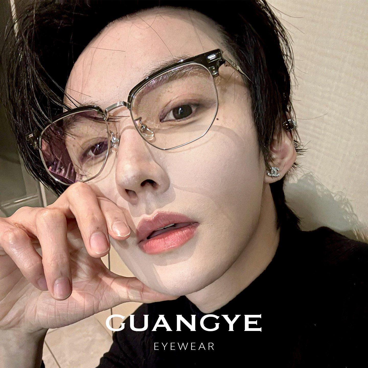 超轻钛架斯文痞帅眉线半框眼镜男