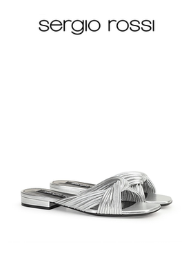 Sergio Rossi/SR女鞋SR AKIDA系列亮面平底凉鞋拖鞋