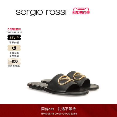 Sergio Rossi/SR女鞋 SURGE系列休闲皮质女士平底凉鞋
