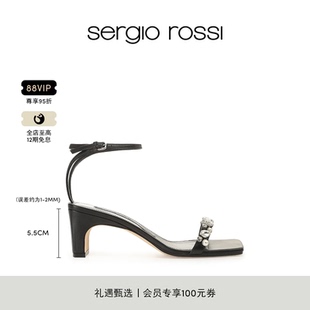 SR1系列一字带钻饰方跟高跟凉鞋 Sergio Rossi SR女鞋 礼物